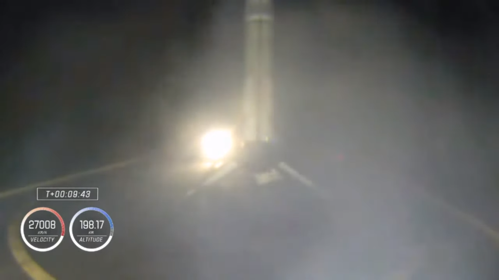 Falcon 9 booster from Crew-1 launch returns to port weathered and leaning