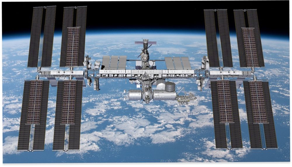 New solar panels undergoing installation on the International Space Station