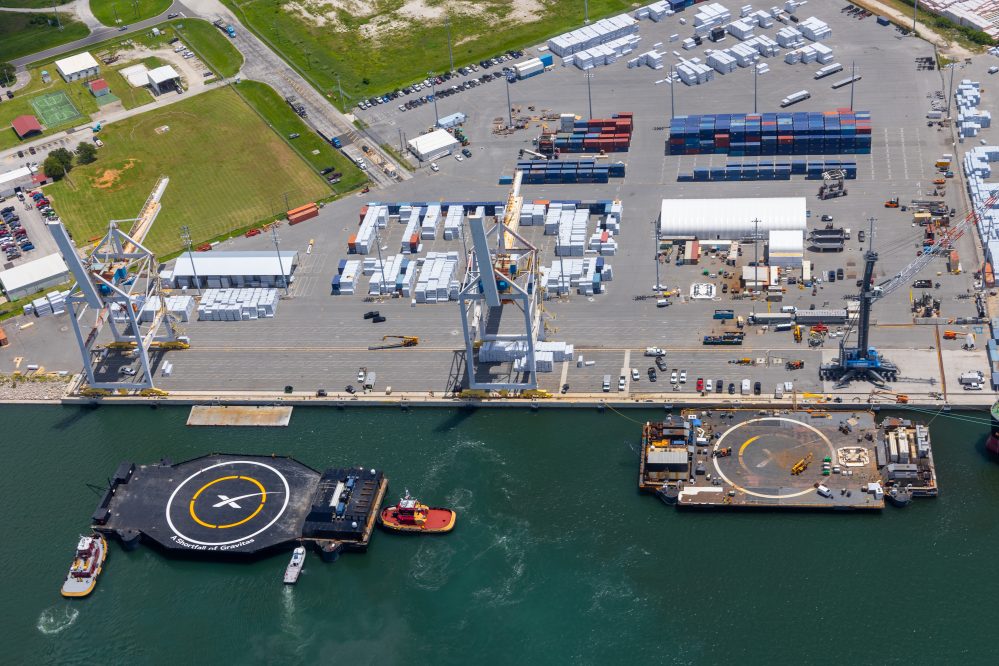 A Shortfall of Gravitas droneship arrives in Port Canaveral to support SpaceX Falcon 9 launches A Shortfall of Gravitas docks next to Just Read the Instructions droneship.