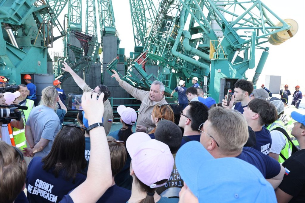 rogozin in front of launch pad